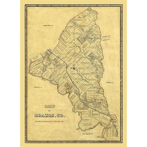 Brazos County Texas - Stremme 1867 Gold Ornate Wood Framed Art Print with Double Matting by Stremme
