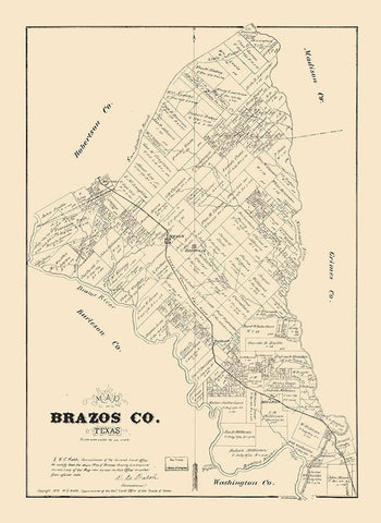 Brazos County Texas - Walsh 1879 Black Ornate Wood Framed Art Print with Double Matting by Walsh