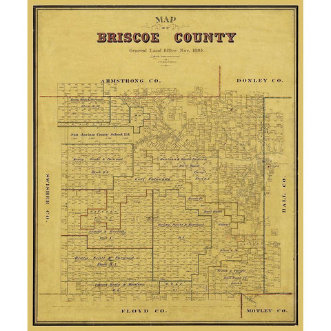Briscoe County Texas - Blau 1885 Black Modern Wood Framed Art Print with Double Matting by Blau