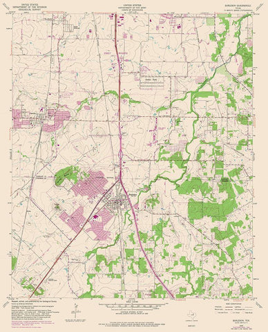 Burleson Texas Quad - USGS 1955 Black Ornate Wood Framed Art Print with Double Matting by USGS