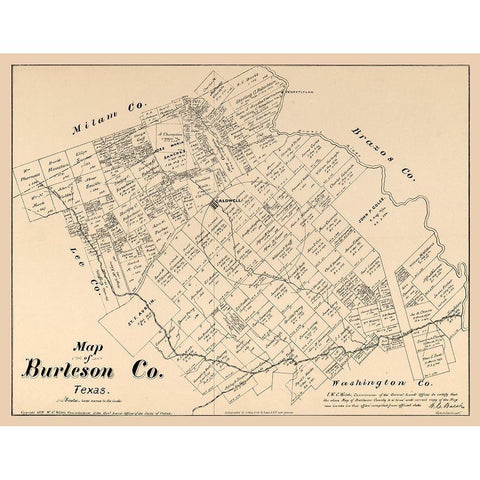 Burleson County Texas - Walsh 1879  Gold Ornate Wood Framed Art Print with Double Matting by Walsh