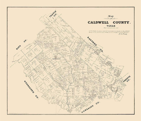Caldwell County Texas - Walsh 1879 Black Ornate Wood Framed Art Print with Double Matting by Walsh