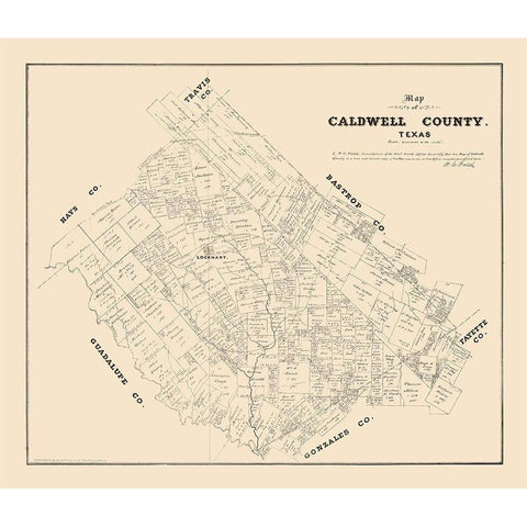Caldwell County Texas - Walsh 1879 Black Modern Wood Framed Art Print with Double Matting by Walsh