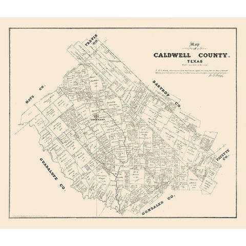 Caldwell County Texas - Walsh 1880 Black Modern Wood Framed Art Print with Double Matting by Walsh