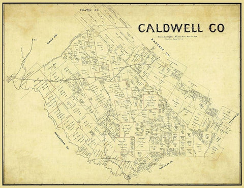 Caldwell County Texas - 1896 Black Ornate Wood Framed Art Print with Double Matting by Unknown