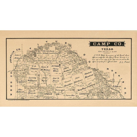 Camp County Texas - Walsh 1879 Black Modern Wood Framed Art Print with Double Matting by Walsh