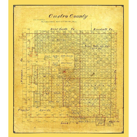 Castro County Texas - Pressler 1891 Gold Ornate Wood Framed Art Print with Double Matting by Unknown