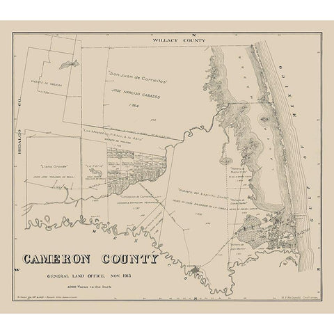 Cameron County Texas - Giles 1913  Gold Ornate Wood Framed Art Print with Double Matting by Giles