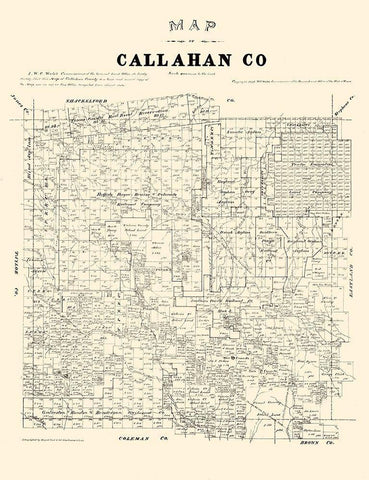 Callahan County Texas - Walsh 1879  Black Ornate Wood Framed Art Print with Double Matting by Walsh