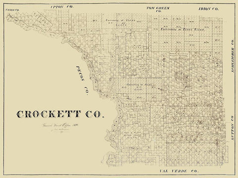 Crockett County Texas -1894 Black Ornate Wood Framed Art Print with Double Matting by Unknown