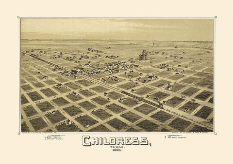 Childress Texas - Fowler 1890 Black Ornate Wood Framed Art Print with Double Matting by Fowler