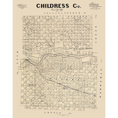 Childress County Texas - McGaughey 1892  Gold Ornate Wood Framed Art Print with Double Matting by McGaughey