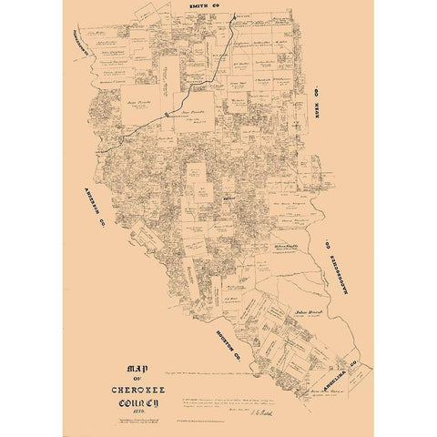 Cherokee County Texas - Walsh 1879  Black Modern Wood Framed Art Print by Walsh