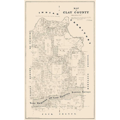 Clay County Texas - Walsh 1880  Black Modern Wood Framed Art Print with Double Matting by Walsh