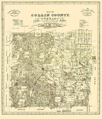 Collin Texas Landowner - Gast 1881 Black Ornate Wood Framed Art Print with Double Matting by Gast