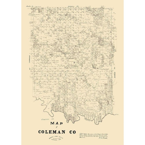 Coleman County Texas - Walsh 1879 Black Modern Wood Framed Art Print with Double Matting by Walsh