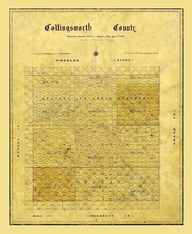 Collingsworth County Texas - 1880 Black Ornate Wood Framed Art Print with Double Matting by Unknown