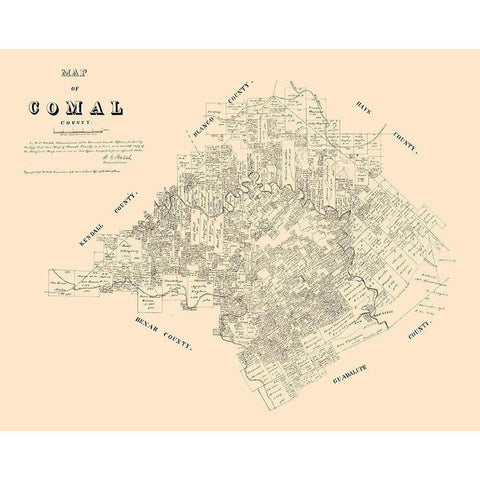 Comal County Texas - Walsh 1879 Black Modern Wood Framed Art Print with Double Matting by Walsh