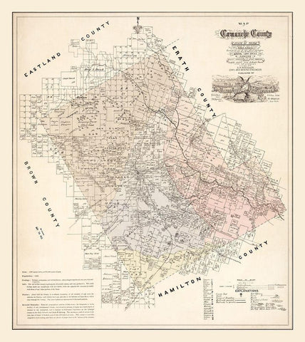 Comanche County Texas - Roessler 1876 Black Ornate Wood Framed Art Print with Double Matting by Roessler