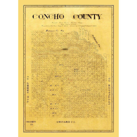 Concho County Texas - Groos 1895 Gold Ornate Wood Framed Art Print with Double Matting by Groos
