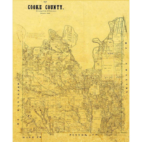 Cooke County Texas - 1868 White Modern Wood Framed Art Print by Unknown