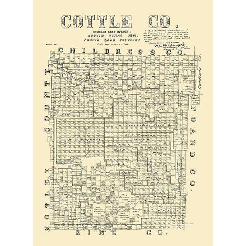 Cottle County Texas - McGaughey 1891 Black Modern Wood Framed Art Print with Double Matting by McGaughey