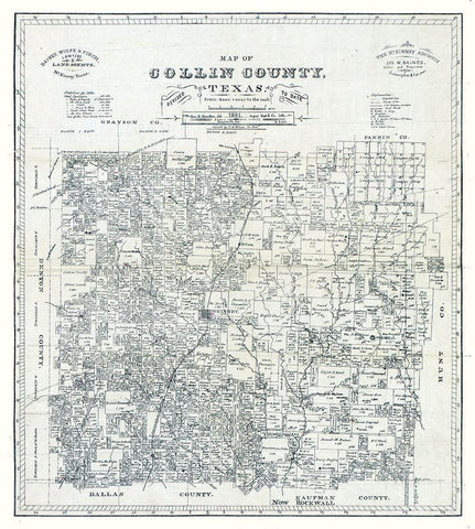 Collin County Texas - Gast 1881  Black Ornate Wood Framed Art Print with Double Matting by Gast