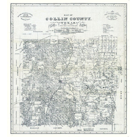 Collin County Texas - Gast 1881  Black Modern Wood Framed Art Print by Gast