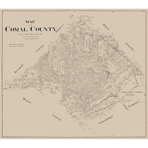 Comal County Texas - Pressler 1897  Black Modern Wood Framed Art Print with Double Matting by Pressler