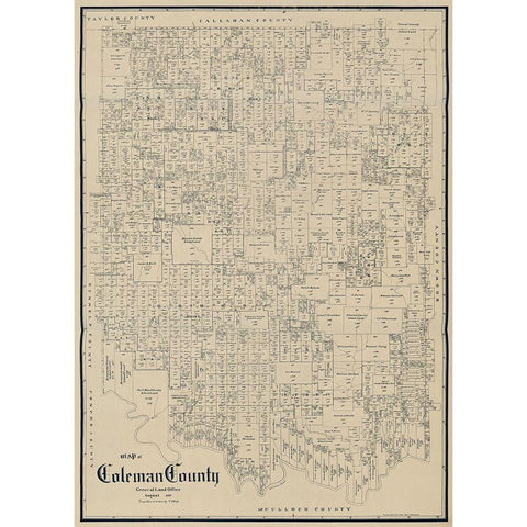 Coleman County Texas - Schutze 1897  White Modern Wood Framed Art Print by Schutze