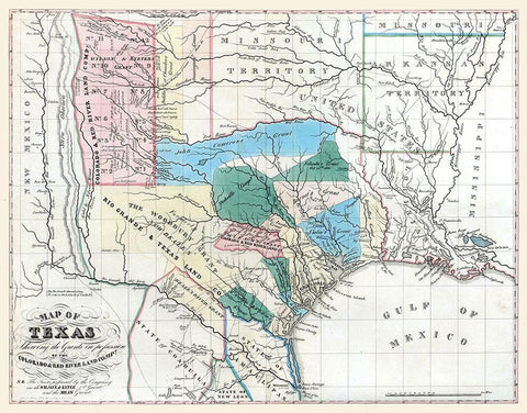 Texas - Colorado River - Konen Marche 1835 Black Ornate Wood Framed Art Print with Double Matting by Marche
