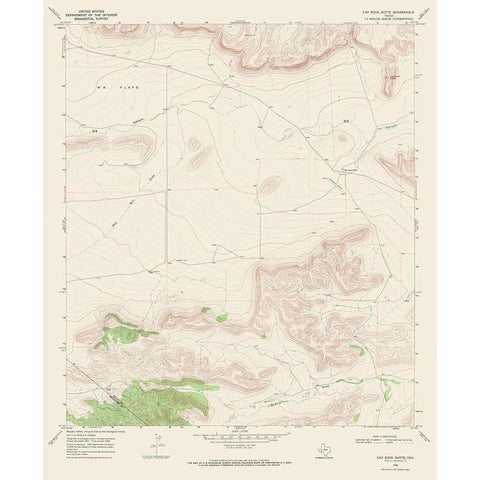 Cap Rock Butte Texas Quad - USGS 1968 Gold Ornate Wood Framed Art Print with Double Matting by USGS