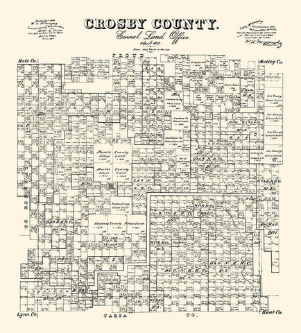 Crosby County Texas - McGaughey 1892 Black Ornate Wood Framed Art Print with Double Matting by McGaughey