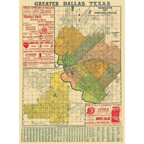 Dallas Texas Landowner - Worley 1905 Black Modern Wood Framed Art Print by Worley