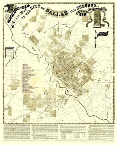 Dallas, Suburbs Texas Landowner - Murphy 1891 Black Ornate Wood Framed Art Print with Double Matting by Murphy
