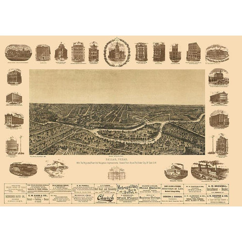 Dallas Texas - Giraud 1892 White Modern Wood Framed Art Print by Giraud