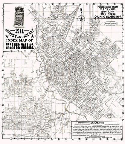 Dallas Texas - Murphy 1911 Black Ornate Wood Framed Art Print with Double Matting by Murphy