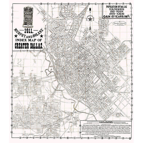 Dallas Texas - Murphy 1911 Black Modern Wood Framed Art Print with Double Matting by Murphy