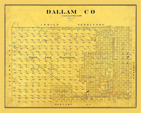 Dallam County Texas - Beaumont 1889 Black Ornate Wood Framed Art Print with Double Matting by Beaumont