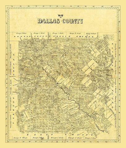 Dallas County Texas Black Ornate Wood Framed Art Print with Double Matting by Unknown