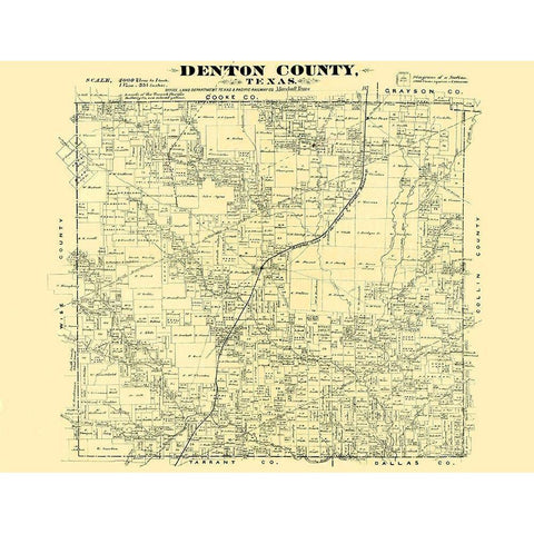 Denton Texas - Land Office 1878 Black Modern Wood Framed Art Print with Double Matting by Land Office