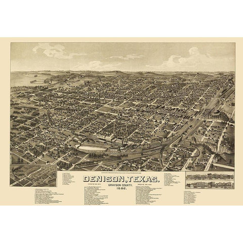 Denison Texas - Wellge 1886 Black Modern Wood Framed Art Print with Double Matting by Wellge