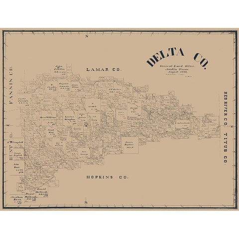 Delta County Texas - Blain 1889  Gold Ornate Wood Framed Art Print with Double Matting by Blain