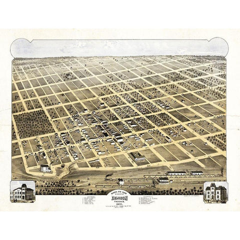 Denison Texas - Pearce 1873  Gold Ornate Wood Framed Art Print with Double Matting by Pearce