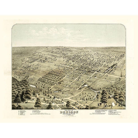 Denison Texas - Morse 1876  Gold Ornate Wood Framed Art Print with Double Matting by Morse