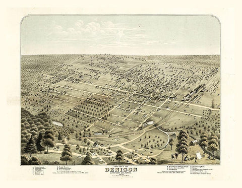 Denison Texas - Morse 1876  Black Ornate Wood Framed Art Print with Double Matting by Morse