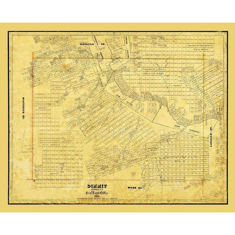 Dimmit County Texas - Arlitt 1876 Gold Ornate Wood Framed Art Print with Double Matting by Arlitt