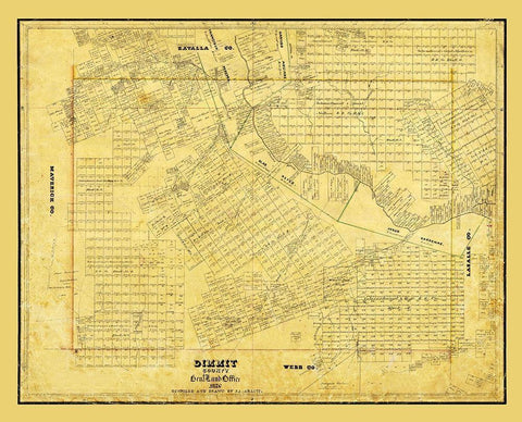 Dimmit County Texas - Arlitt 1876 Black Ornate Wood Framed Art Print with Double Matting by Arlitt