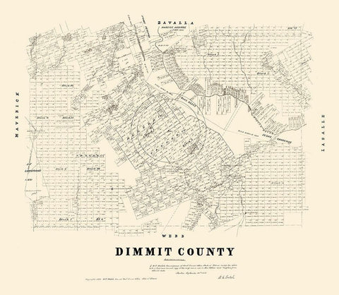 Dimmit County Texas - Walsh 1879 Black Ornate Wood Framed Art Print with Double Matting by Walsh