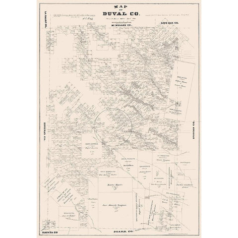Duval County Texas - Walsh 1880  White Modern Wood Framed Art Print by Walsh